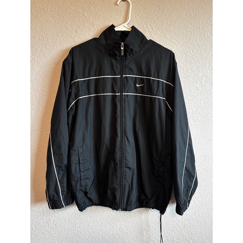 Nike Vintage Track Jacket Mens Small Black White Piping Full Zip Windbreaker